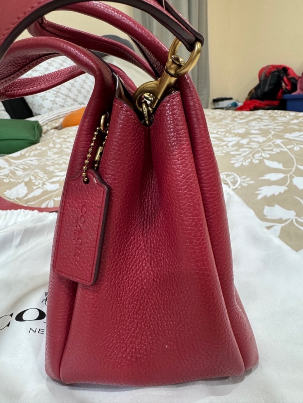 Coach Lana 24 - Pebbled Leather Mini Hobo in Deep Cherry Red with Gold Accents - Picture 5 of 12